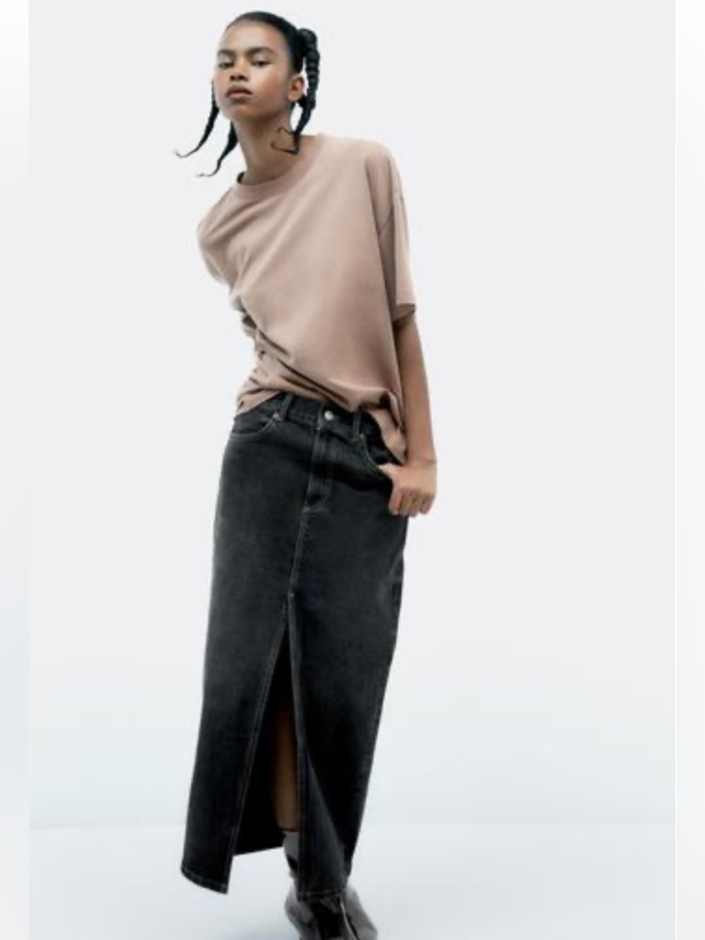 Black Maxi Denim Skirt
